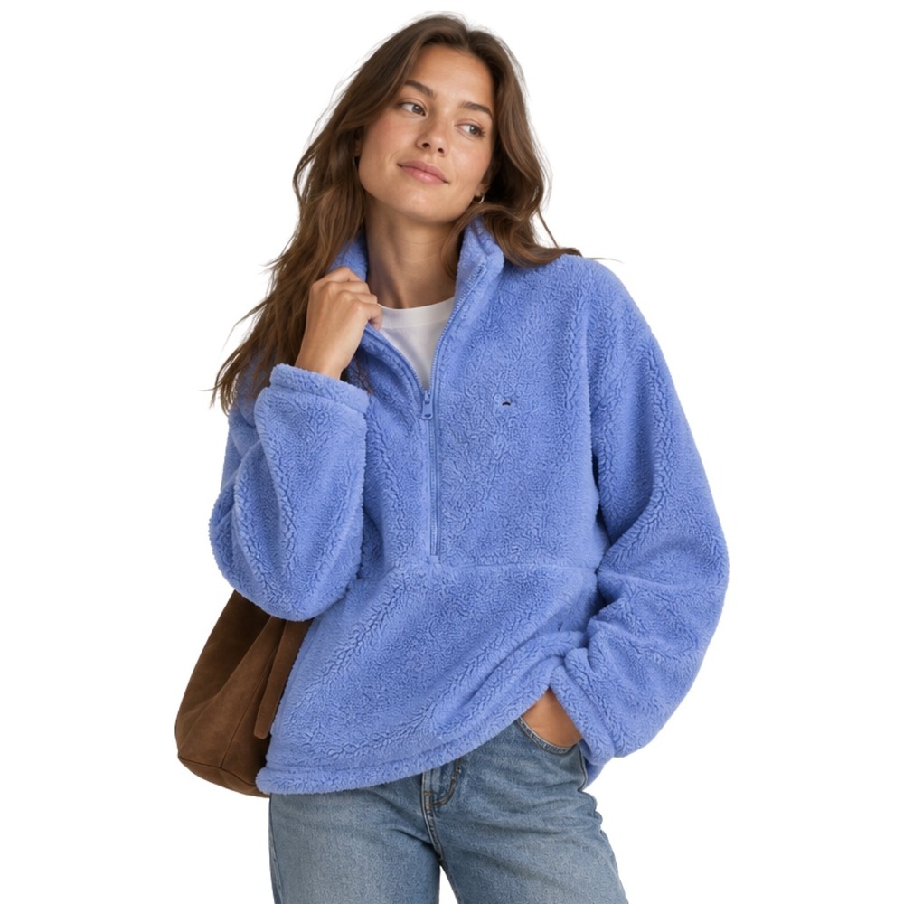 Vineyard Vines Sweater XL Periwinkle Blue Sherpa Fleece Quarter Zip Pullover